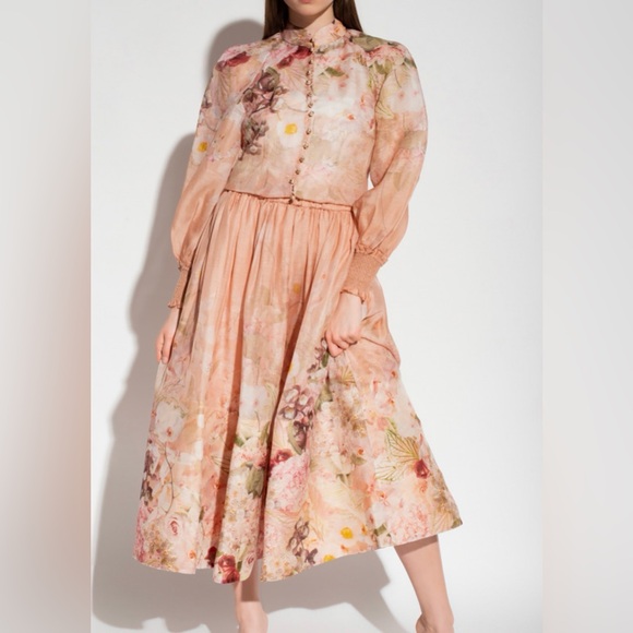 Zimmermann Dresses & Skirts - Zimmermann Dancer Floral Beige and Pink Blouse & Midi Skirt Set